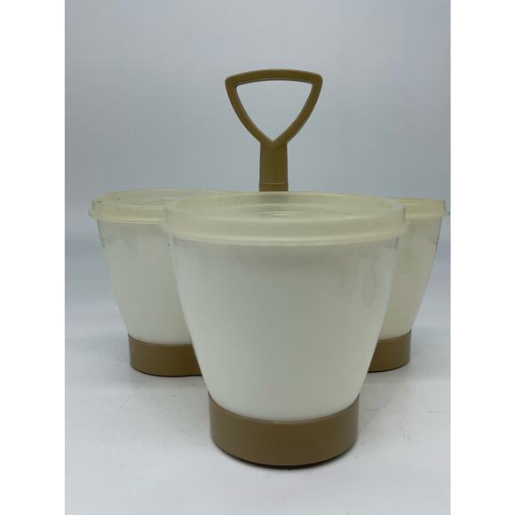 Tupperware 757-4 Condiment Keeper Caddy Almond Lids & Carrier - Picture 1 of 3